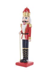 15" Red and Gold Resin Nutcracker Figurine with Staff