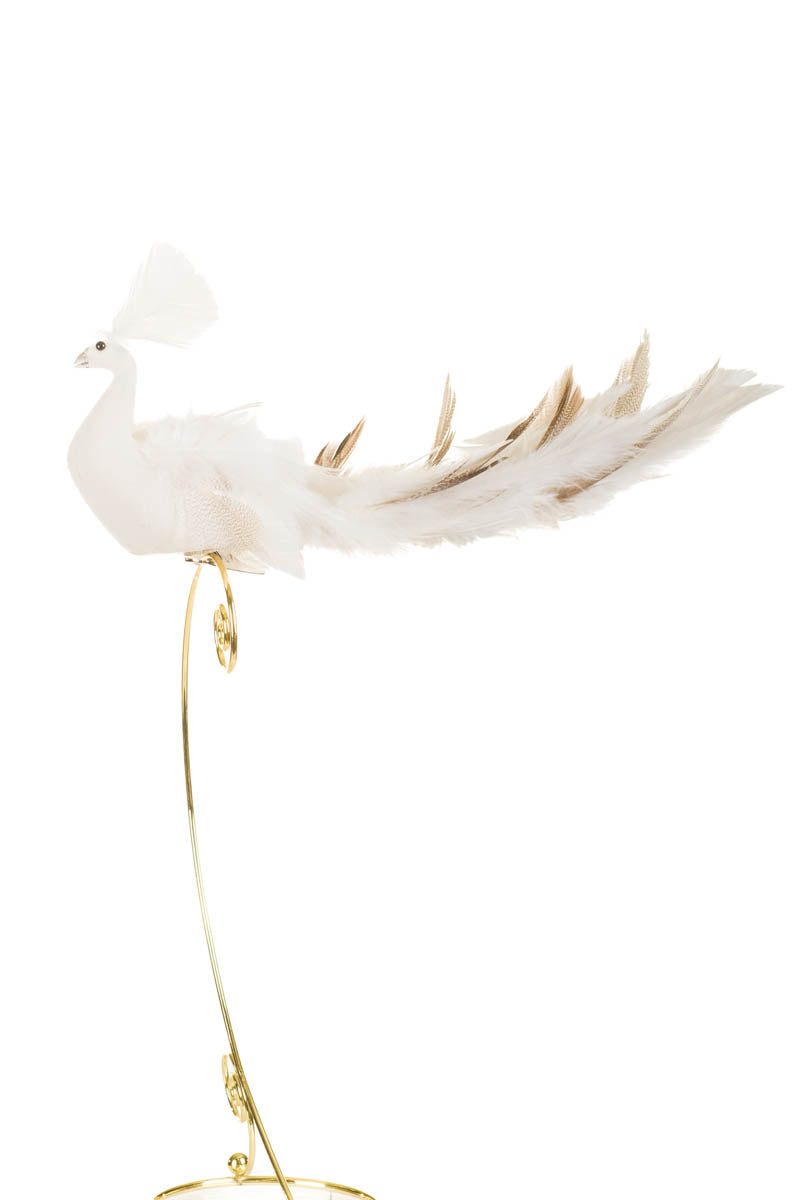 13" Clip-On White Feathered Peacock Figurine