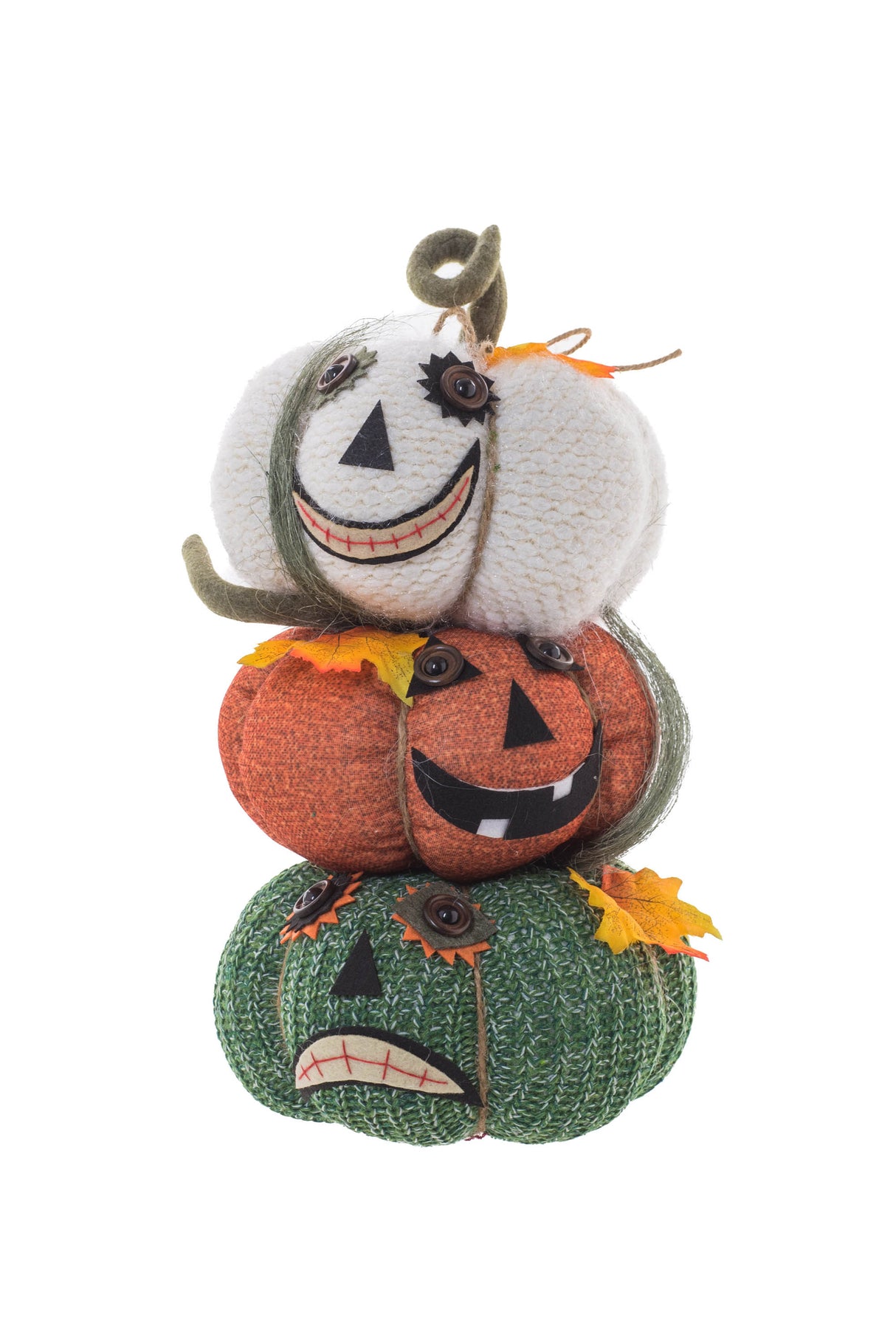 16" White and Orange Cloth Spooky Pumpkin Display