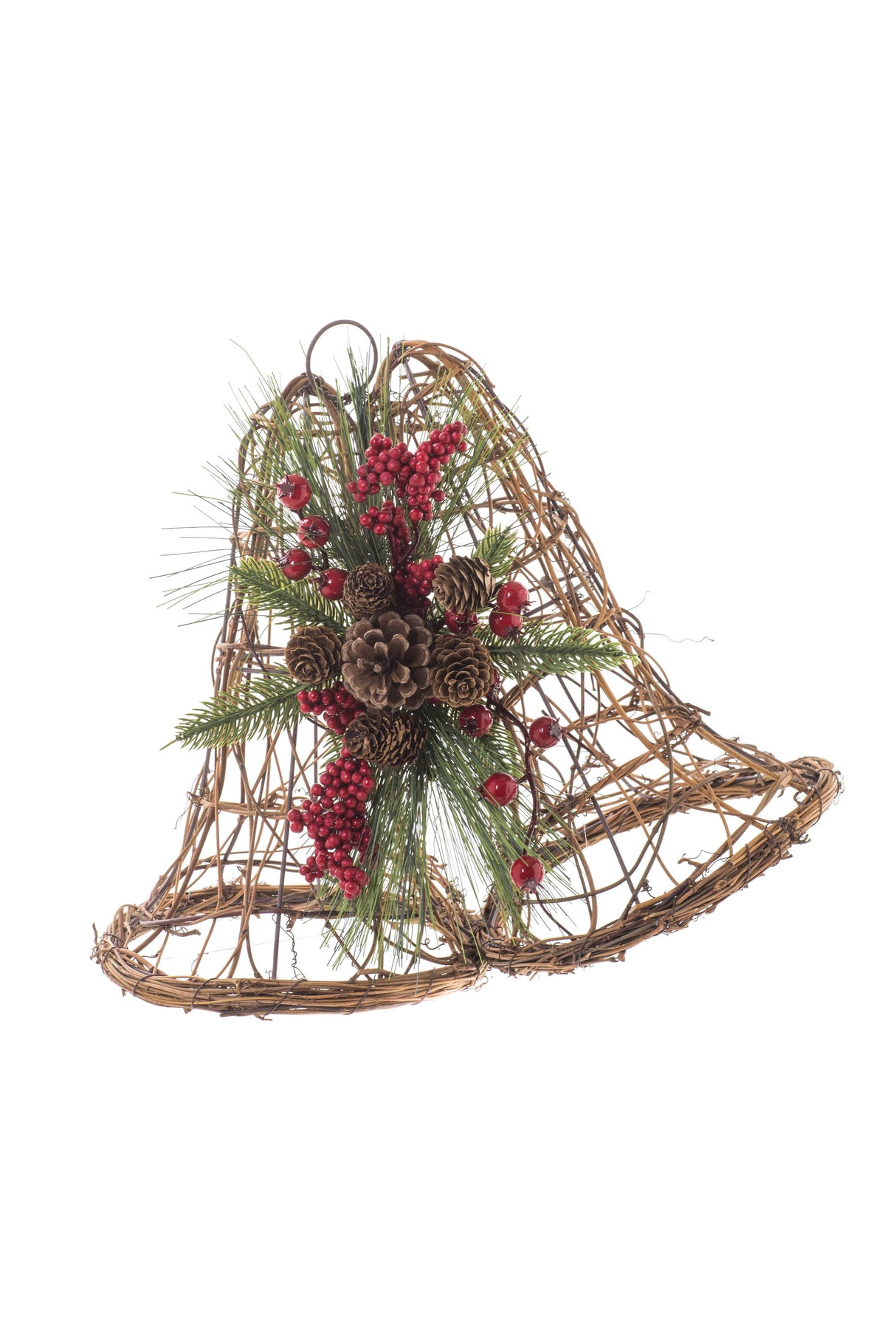 15" Hanging Brown Grapevine Bells Decoration with Berry Spray