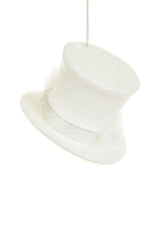 3"Hangable White Plastic Top Hat Ornament with Diamond Accent