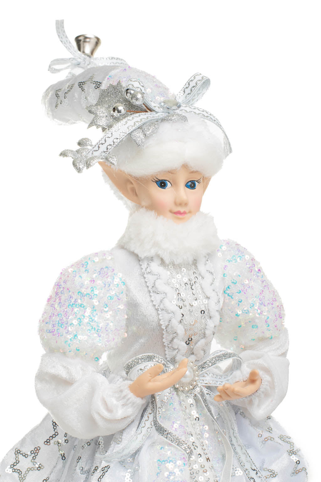 24" Sitting Sequin Platinum Polyester Smug Elf Doll with Star Coat
