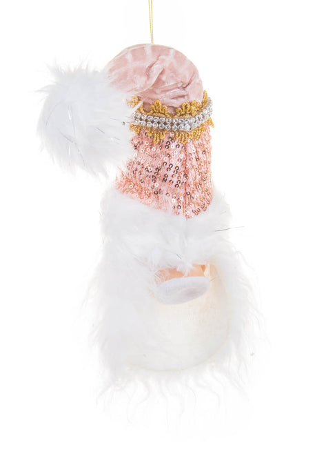 9" Hangable Sequin White and Baby Pink Cloth Santa Head Ornament