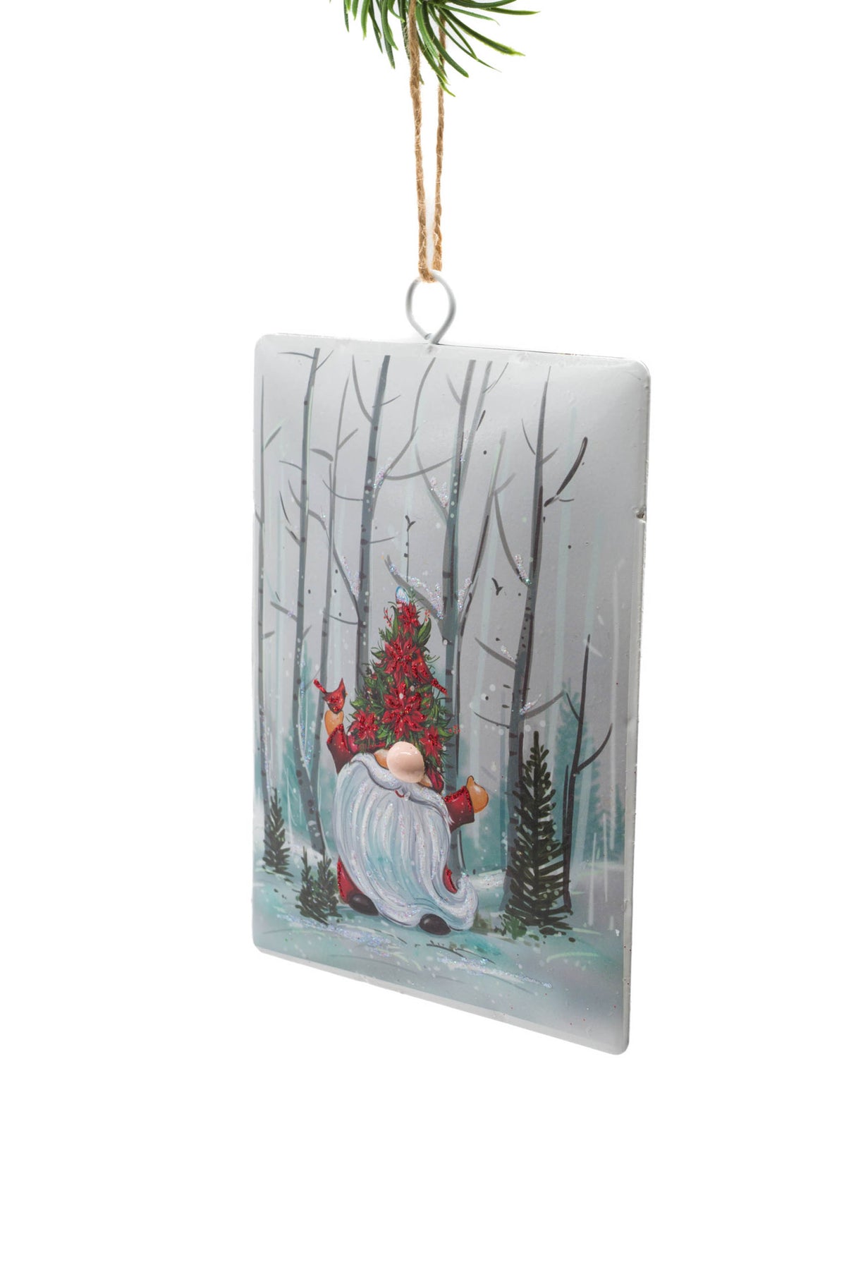 6.25" Hanging Striped White Iron Canvas Ornament with Gnomish Masterpiece