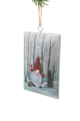 6.25" Hanging Striped White Iron Canvas Ornament with Gnomish Masterpiece