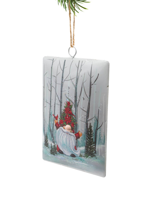 6.25" Hanging Striped White Iron Canvas Ornament with Gnomish Masterpiece