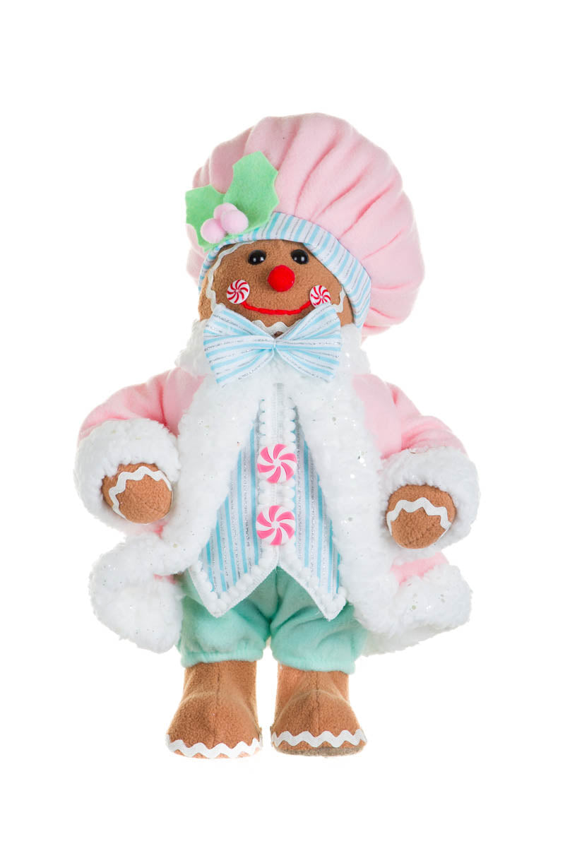 15.5" Pastel Pink and Blue Fabric Gingerbread Chef Figurine