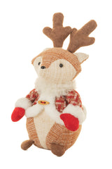 13" Tartan Beige and Red Cotton Reindeer Figurine