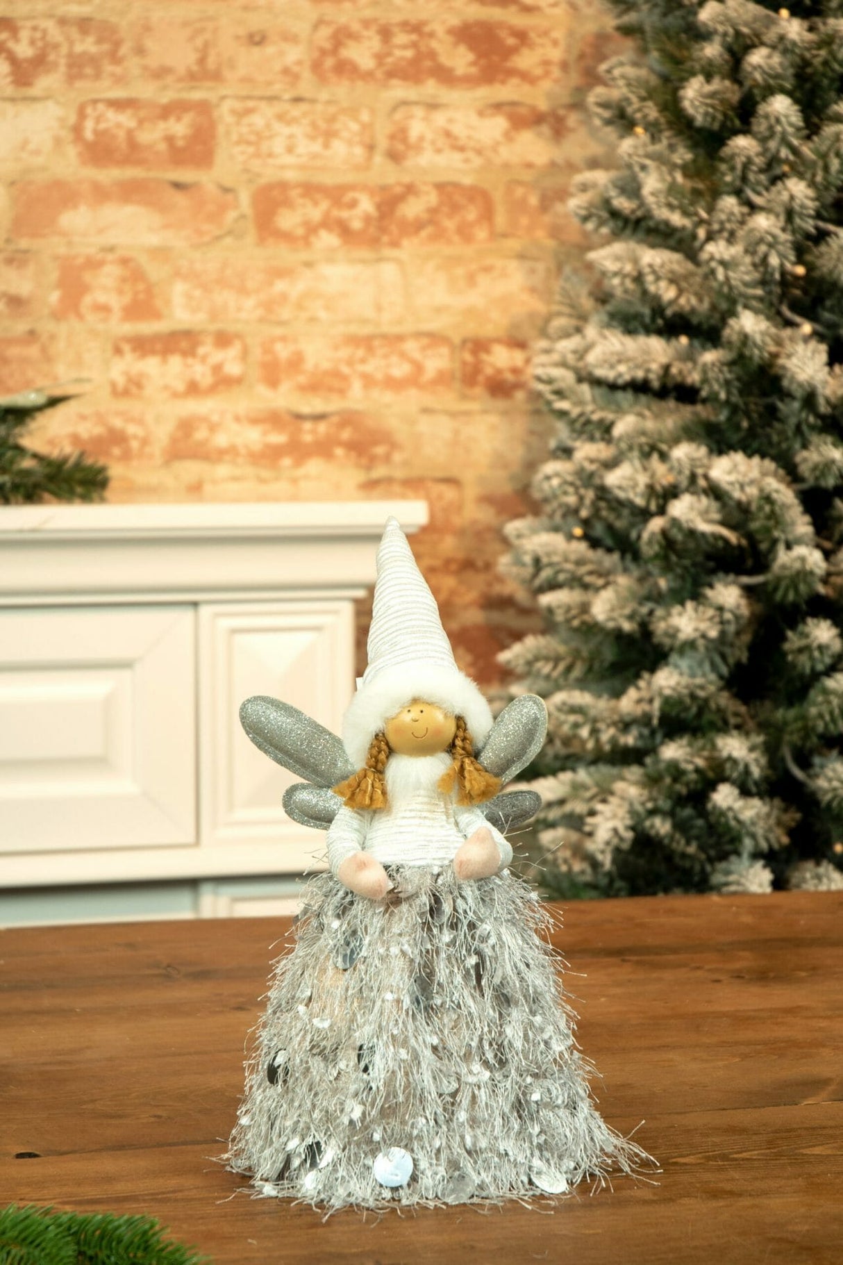 12" Gray and Silver Cloth Angel LED Doll with Silver Wings