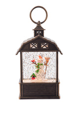 5.5" Mini Brown Plastic Barn-Style LED Snow Globe with Snowman