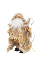 19" Beige and Gold Woolen Nordic Santa Figurine with Scepter