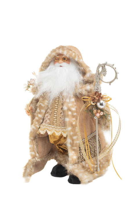 19" Beige and Gold Woolen Nordic Santa Figurine with Scepter
