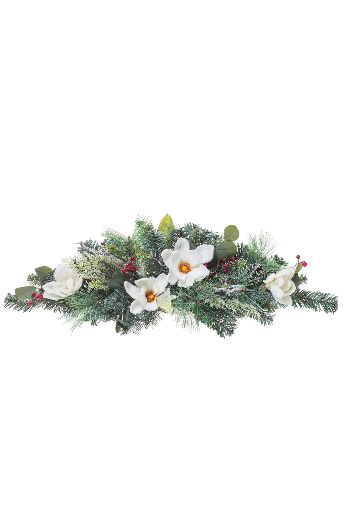25"Green Plastic Mixed Pine Swag with Anemone Flower