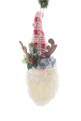 18" Hanging Red and White Cloth Gnome Head with Antler Hat