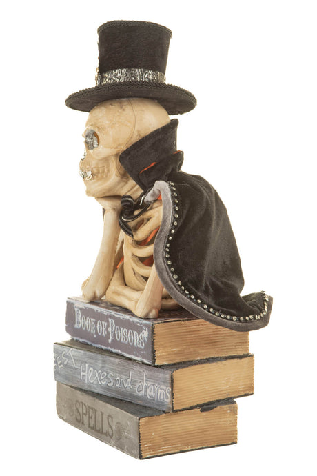 18" Black and Off-White Wood Mr. Bone's Bookshelf Display with Top Hat