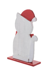 19.75" White and Red Wooden Kitty Standee Dressed For Winter