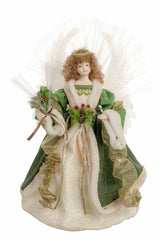 18" Green Cloth Charming Fiber Optic Angel Tree Topper with Brown Hair
