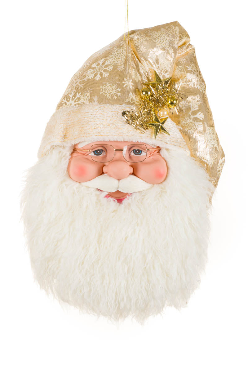 29" Hanging Ivory and Gold Fabric Santa Head Decoration