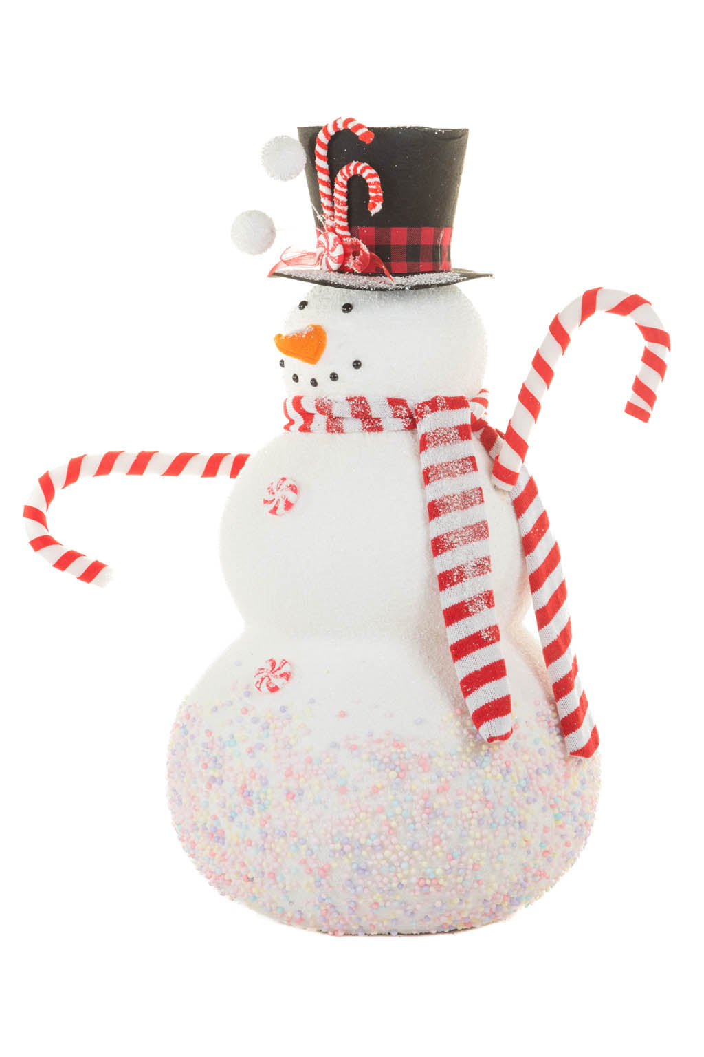 28" Large White and Red Polyfoam Candycane Snowman Figurine