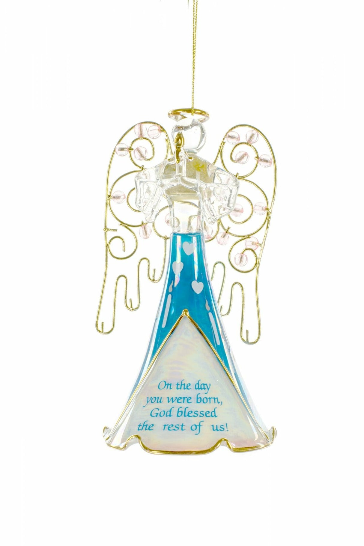 5.5" Hanging Blue Glass Angel Ornament with Candle