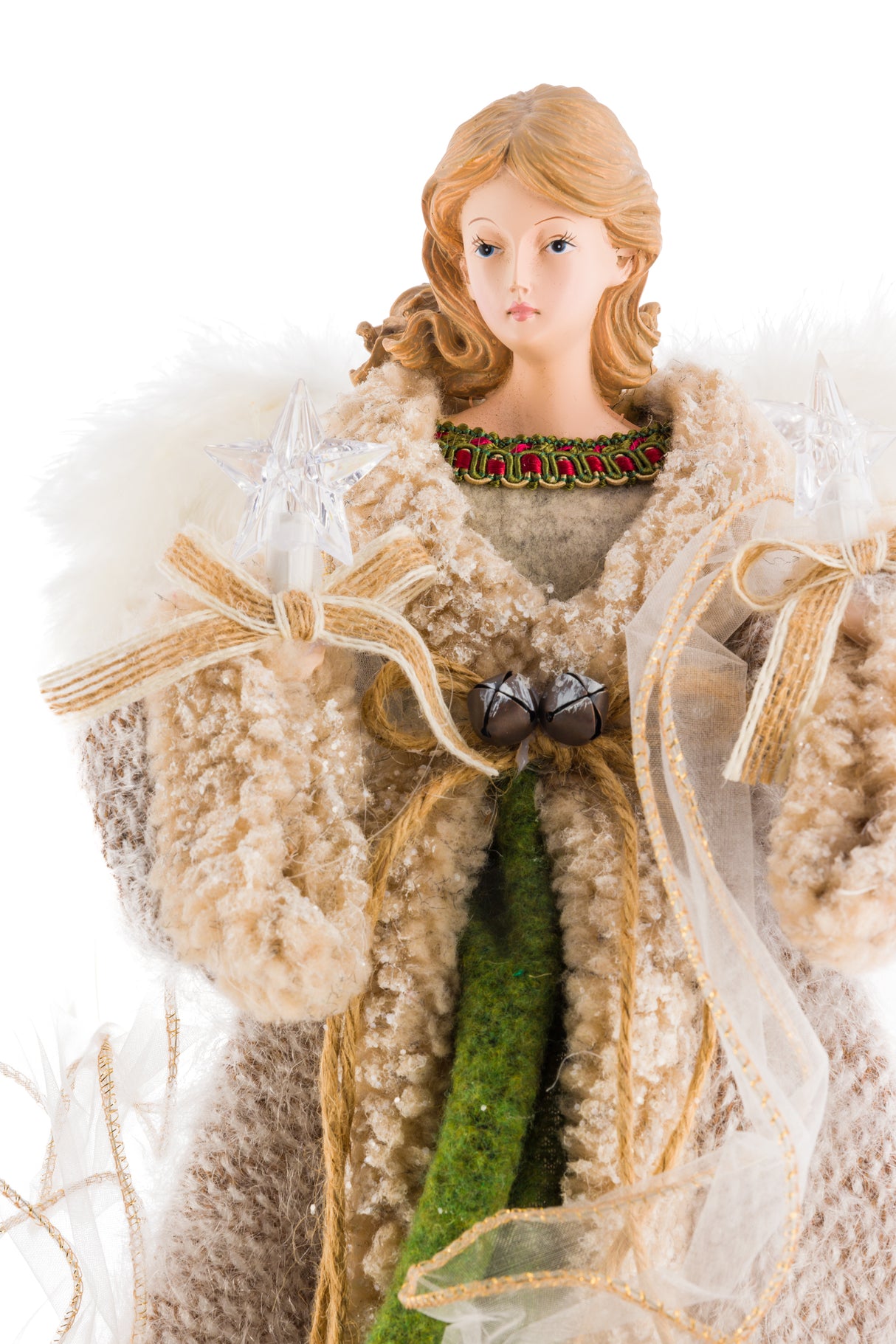 16.5" Gray and Green Fabric Forest Guardian 10-Light Angel Tree Topper