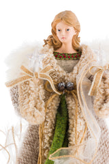 16.5" Gray and Green Fabric Forest Guardian 10-Light Angel Tree Topper