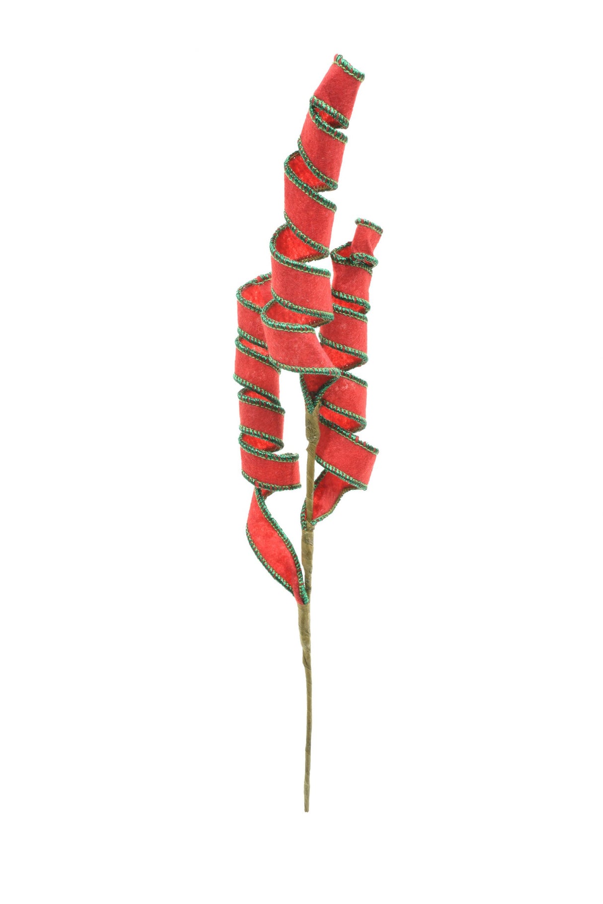 18" Red and Green Rattan Twirled Tree Pick with Green Glitter
