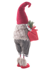 63" Red and Gray Polyester Santa Gnome with Gift Bag
