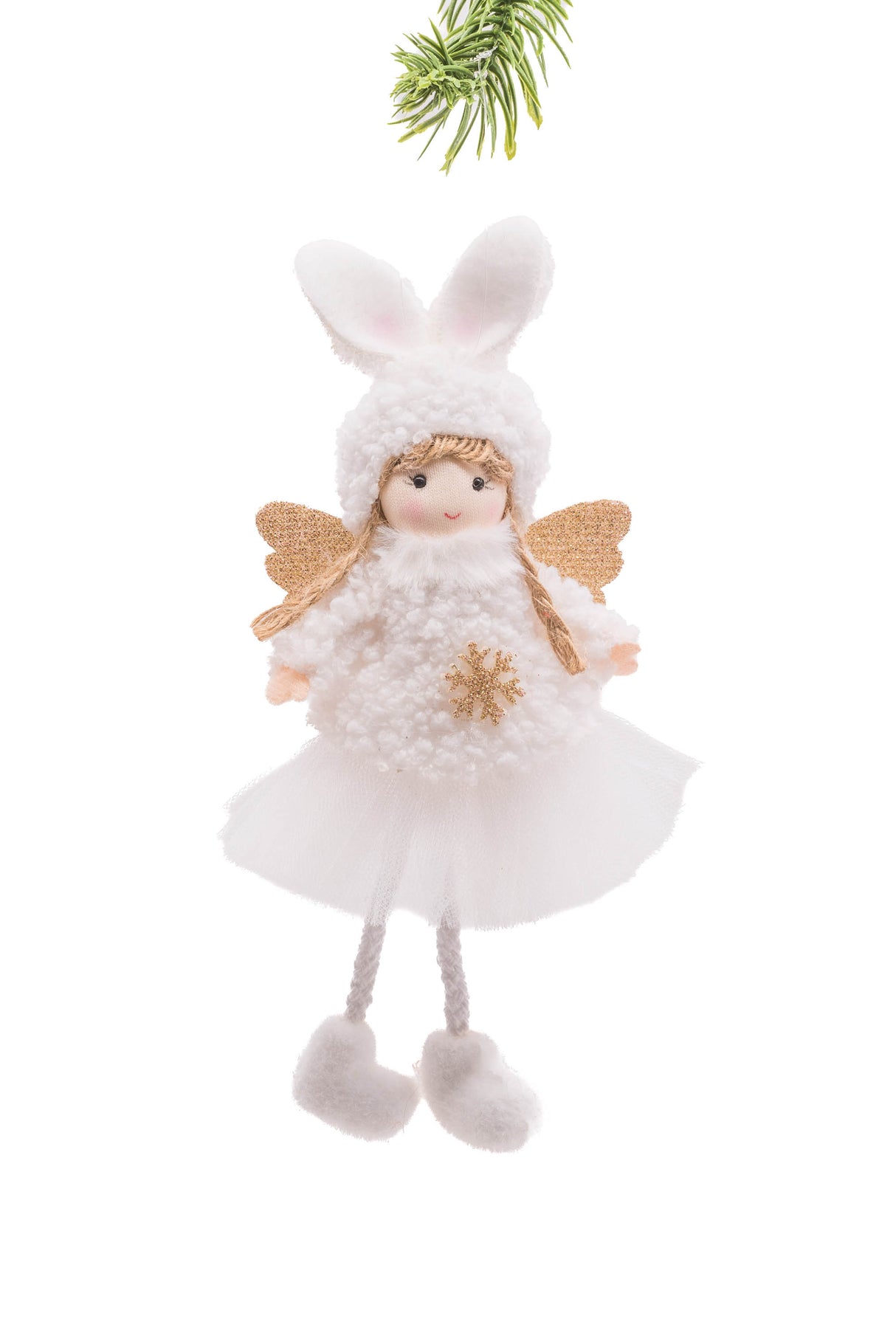 8" Hanging White Cloth Fairy Girl Doll with Bunny Ears