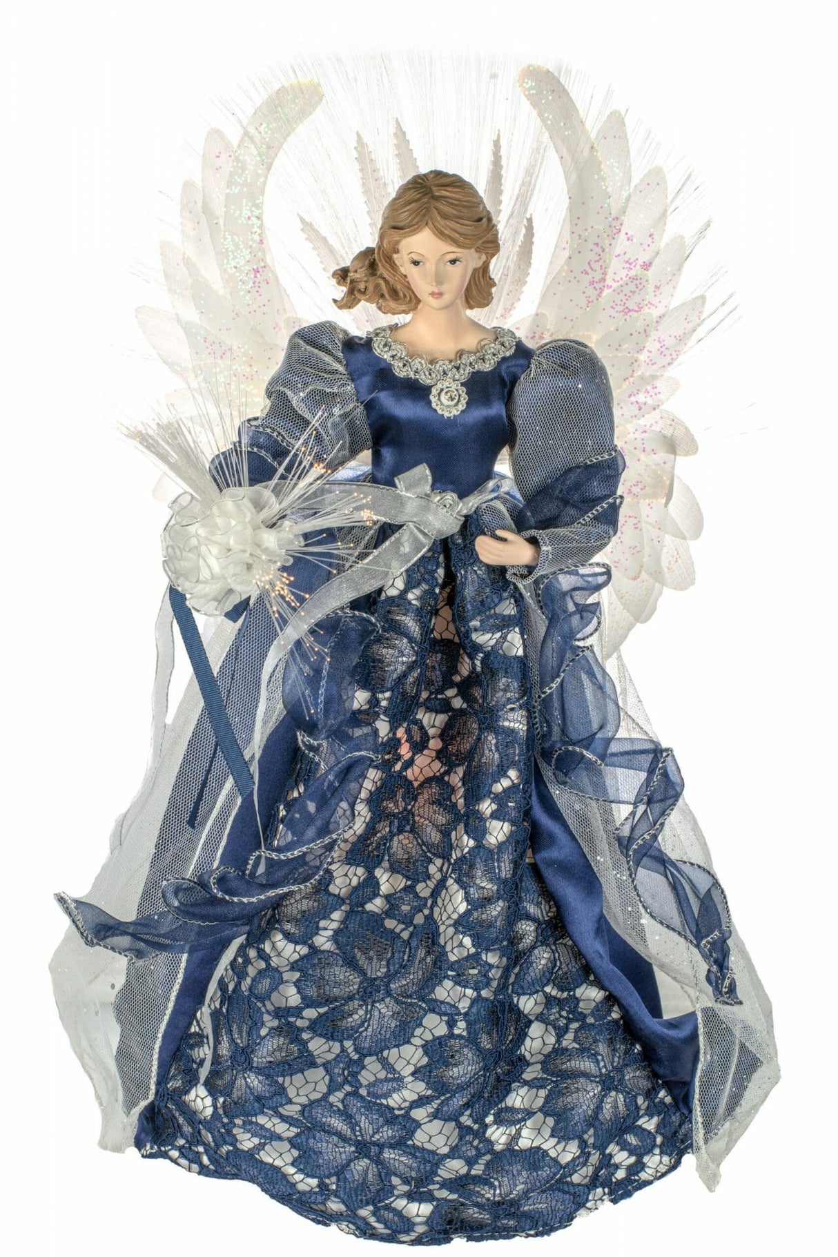 18" Blue Cloth Large Modern Fiber Optic Angel Tree Topper
