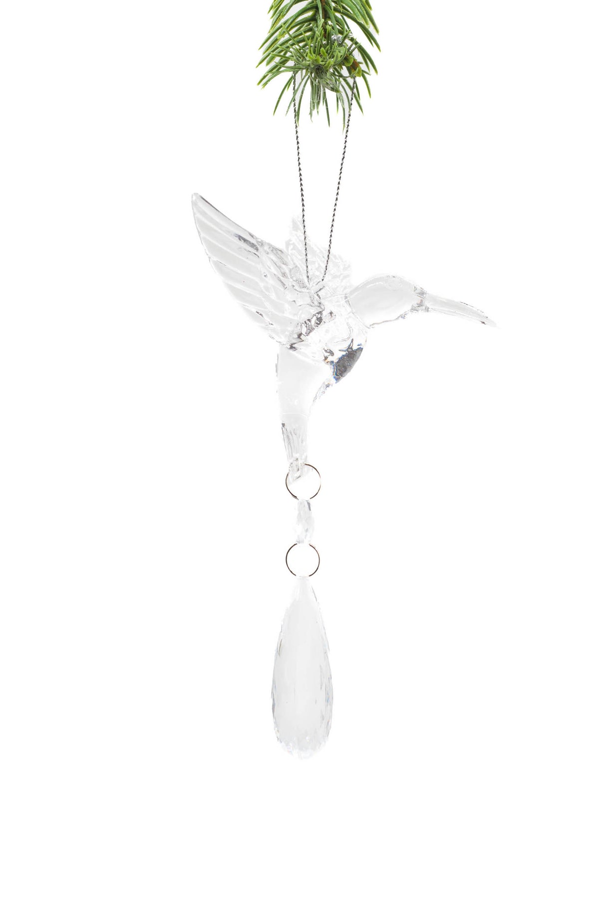 4.5" Hanging Clear Plastic Hummingbird Ornament