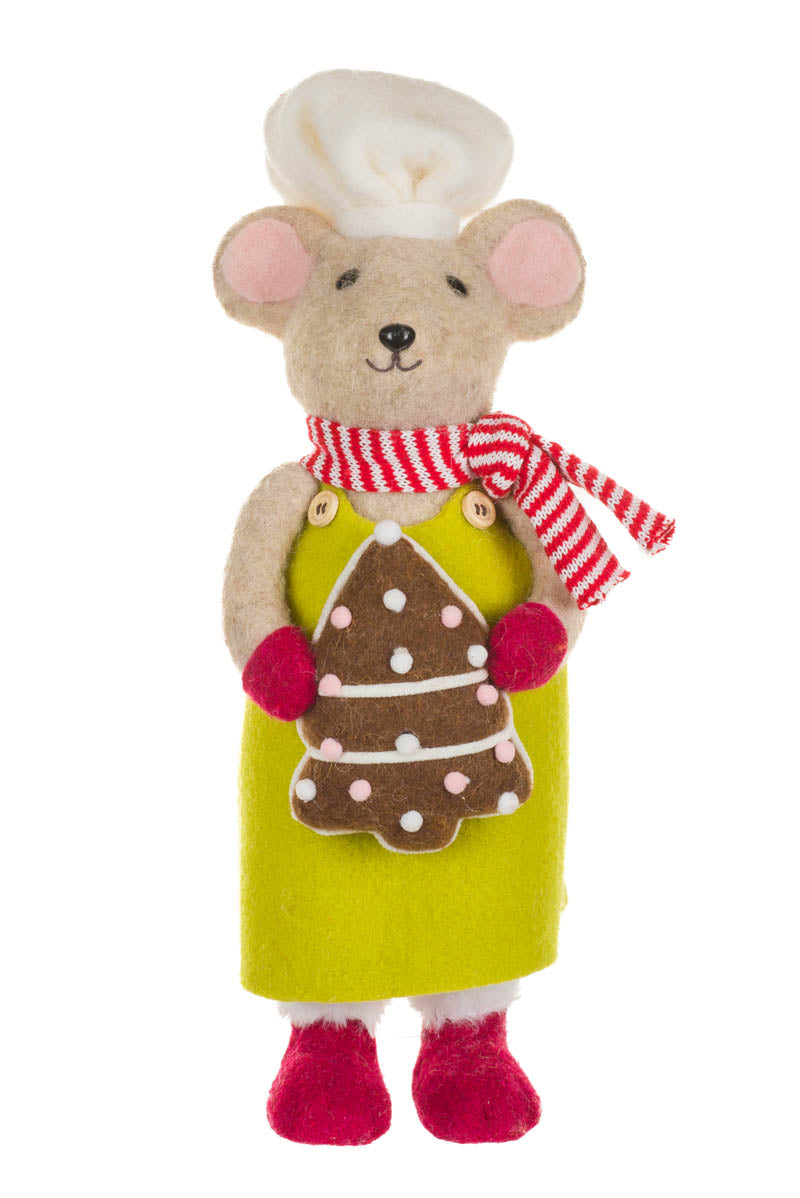 16.25" Cream and Chartreuse Fleece Baker Mouse Figurine
