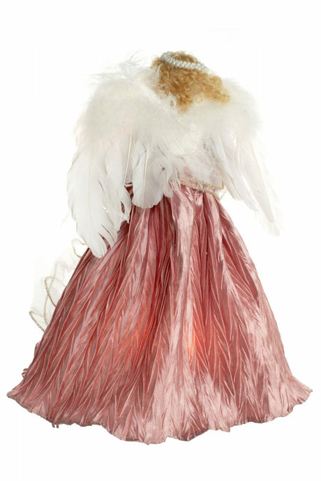 12" Pink Cloth Contemporary 10-Light Angel Tree Topper with Blonde Curly Hair
