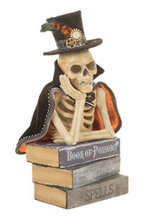 18" Black and Off-White Wood Mr. Bone's Bookshelf Display with Top Hat