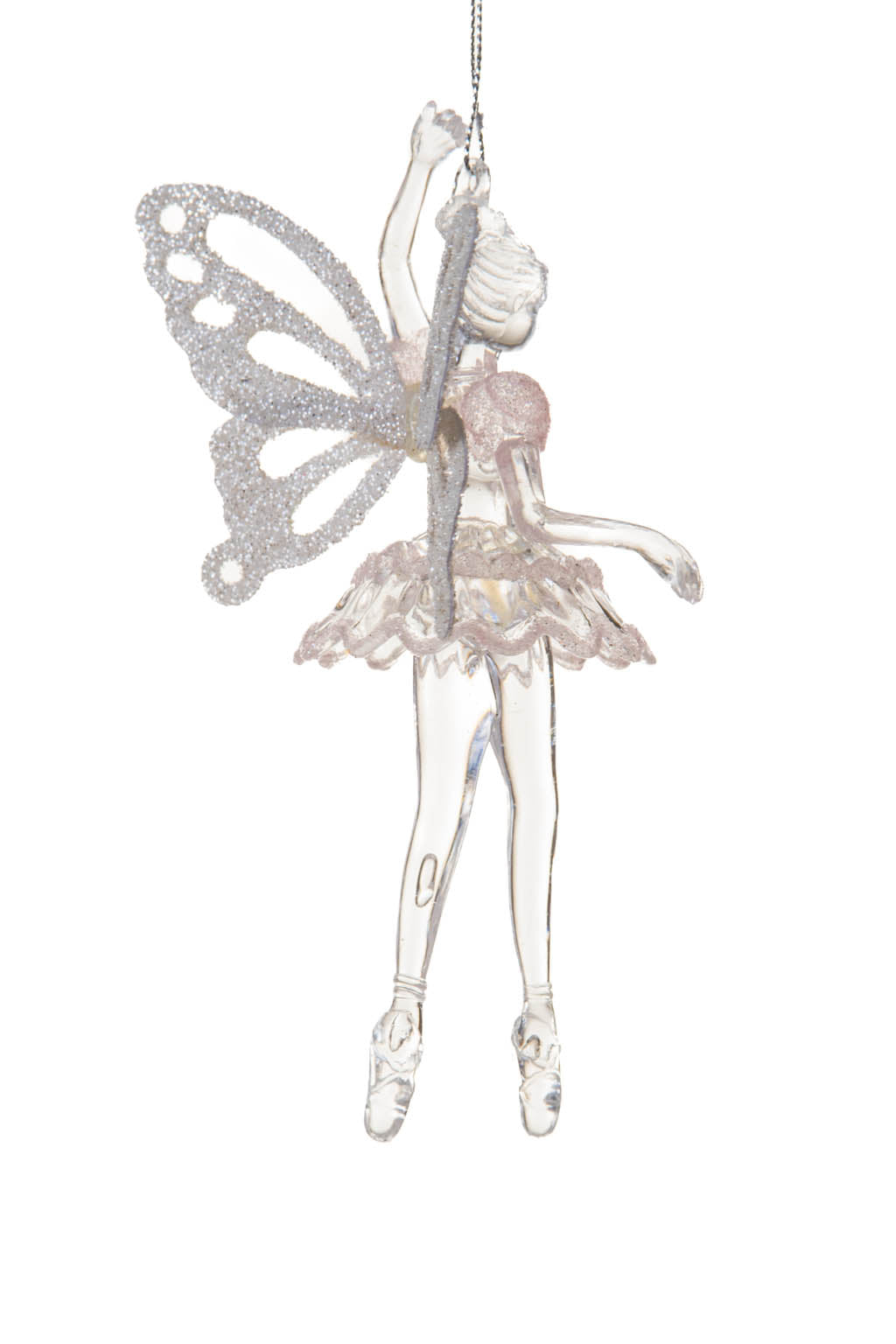 6.25" Hangable Clear and White Acrylic Fairy Ballerina Ornament withWings