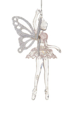 6.25" Hangable Clear and White Acrylic Fairy Ballerina Ornament withWings