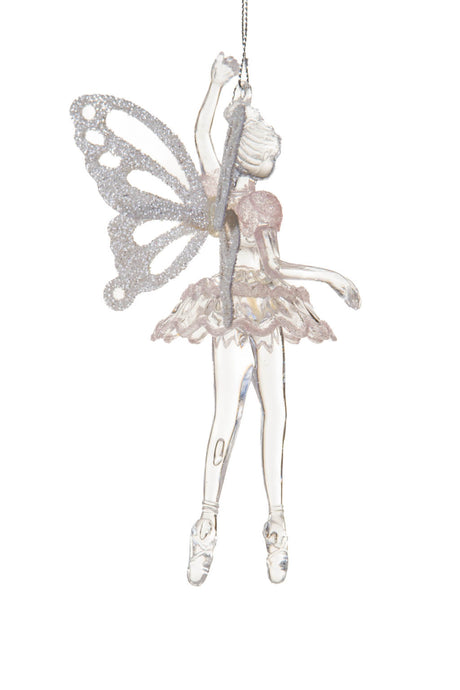 6.25" Hangable Clear and White Acrylic Fairy Ballerina Ornament withWings