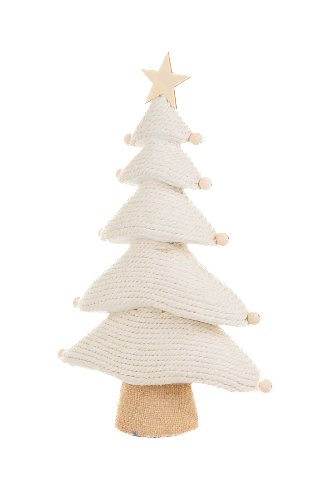 15.25" Cream and Natural Foam Topped with Wooden Star Basketweave 5 Tier Christmas Tree