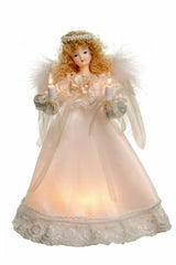 10" Ivory Small 10-Light Angel Tree Topper with Blonde Curly Hair