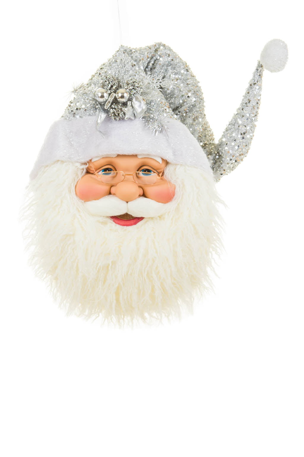 25" Hanging Silver and White Cotton Cherubic Santa Claus Head