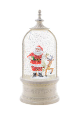 11" White Plastic Lantern LED Snow Globe with Santa and His Friends