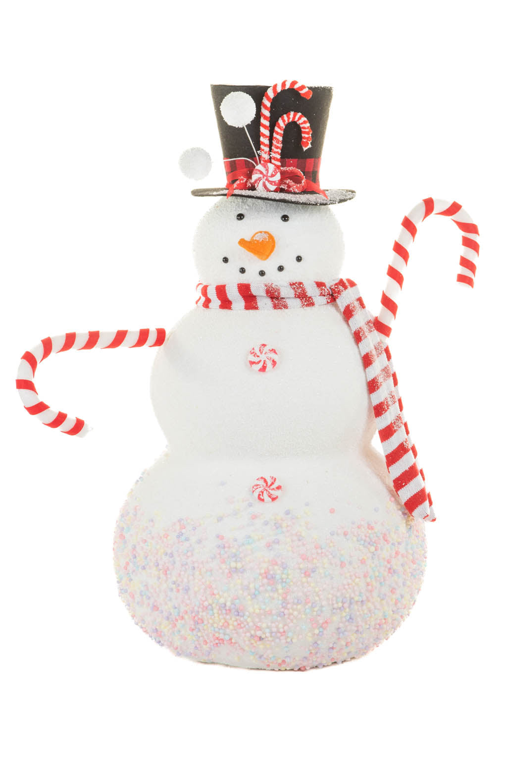 28" Large White and Red Polyfoam Candycane Snowman Figurine