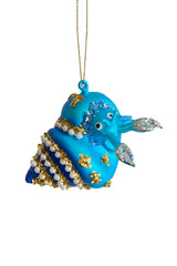 4" Hanging Blue Glass Snail Ornament with Pearls
