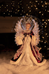 18" Red and White Cloth Large Modern Fiber Optic Angel Tree Topper