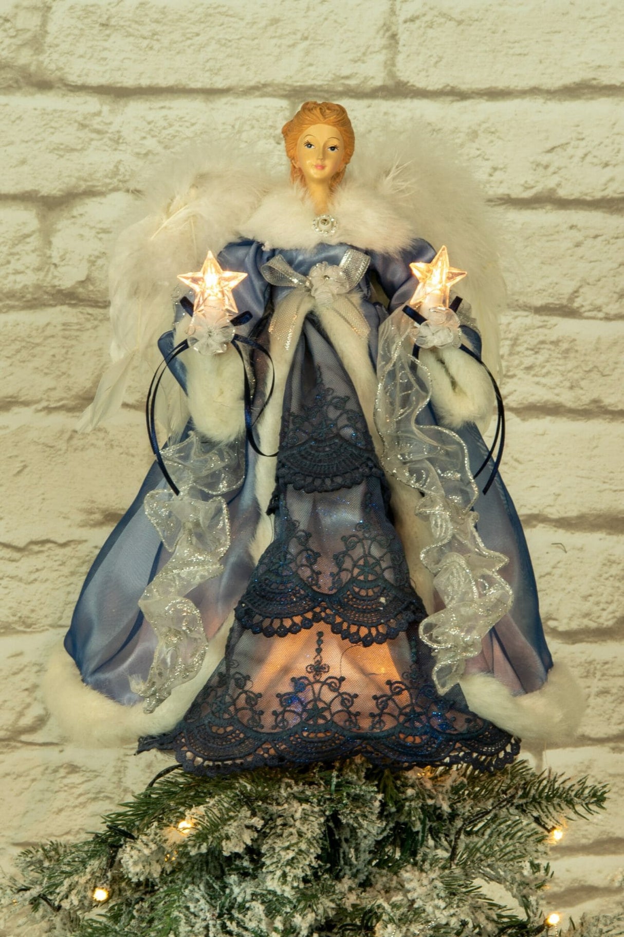 14" Blue Cloth Modern 10-Light Angel Tree Topper