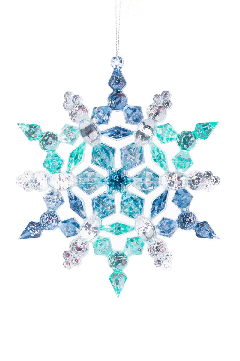 5.25" Crystalline Hanging Midnight Blue and Light Blue Acrylic Snowflake Ornament with Glossy Silver