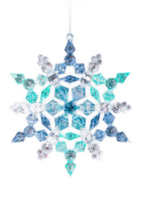 5.25" Crystalline Hanging Midnight Blue and Light Blue Acrylic Snowflake Ornament with Glossy Silver
