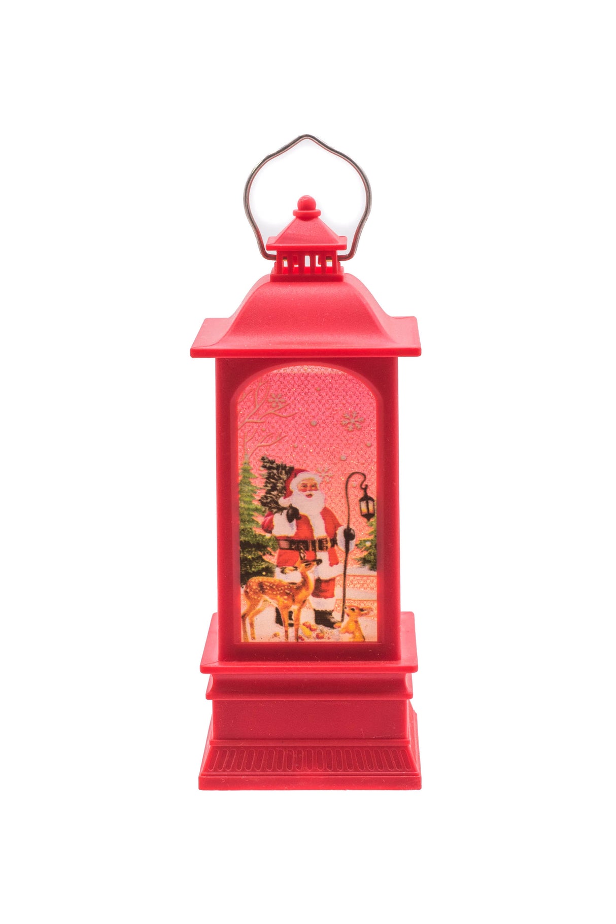 5.25" Small Red Plastic Christmas Lantern LED Decoration with Santa-Scape