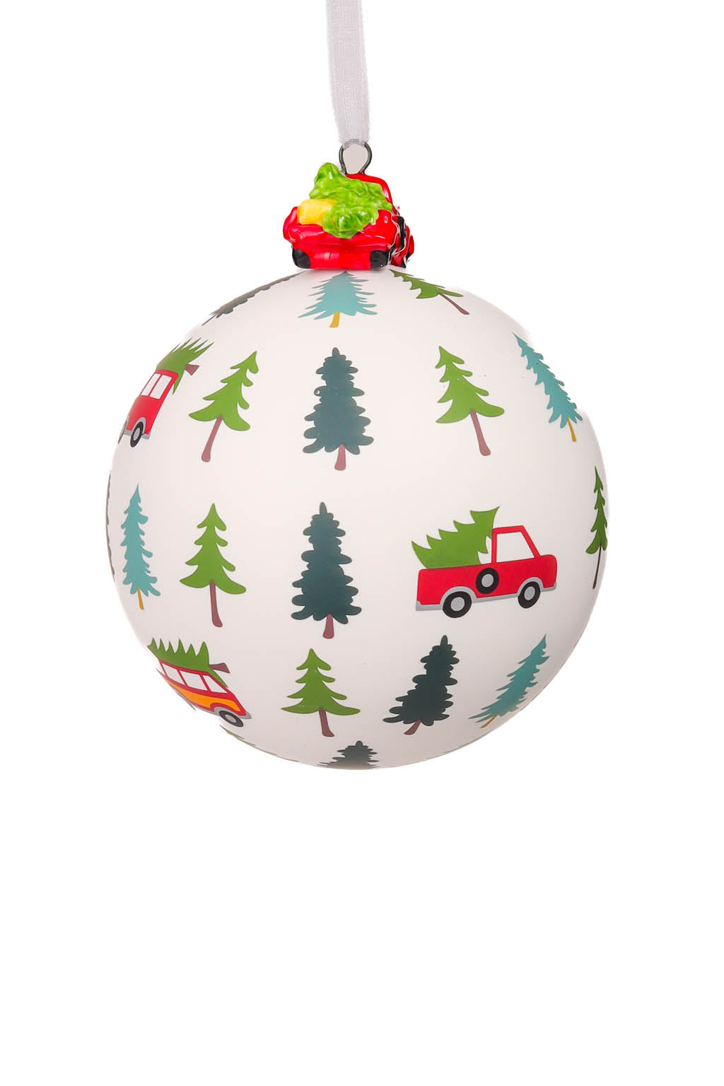 4.3" Hanging White and Green Porcelain Ball Ornament