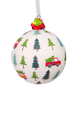 4.3" Hanging White and Green Porcelain Ball Ornament